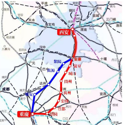 重庆到西安高铁线路图图片